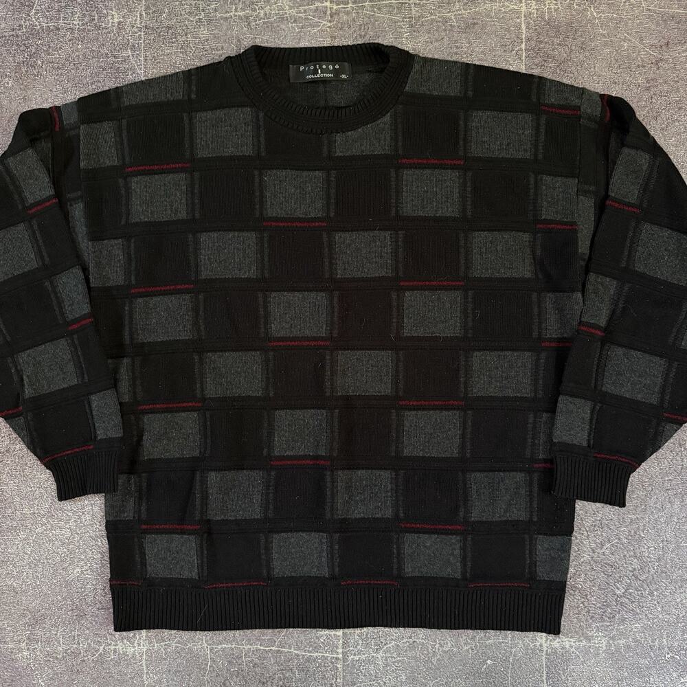 Men's Vintage 90's Protege Collection Black Gray Blocked Crewneck Sweater Sz XL